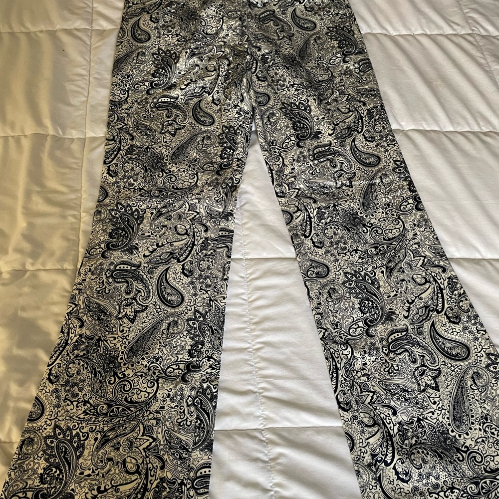 J. Crew Black and White Wide Leg Paisley Pants